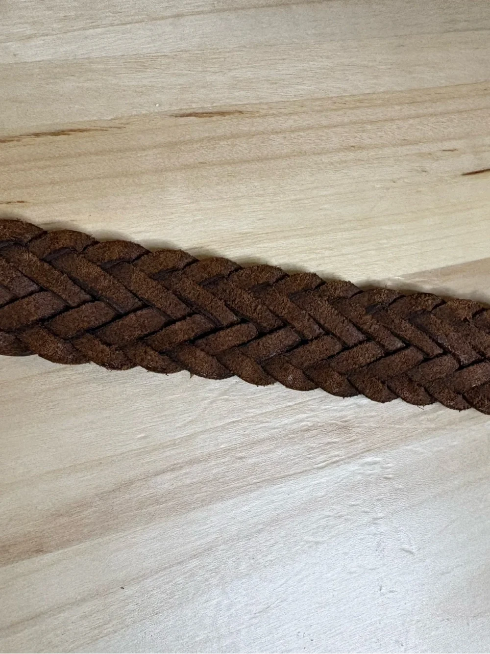 Woven brown leather belt, solid brass buckle